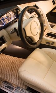 Preview wallpaper aston martin, rapide, 2006, concept car, beige, salon, interior, steering wheel, speedometer