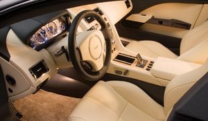 Preview wallpaper aston martin, rapide, 2006, concept car, beige, salon, interior, steering wheel, speedometer