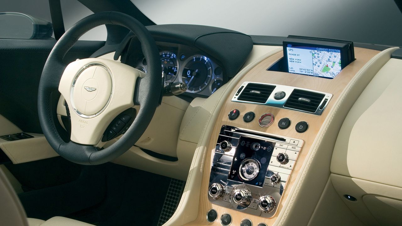 Wallpaper aston martin, rapide, 2006, beige, salon, interior, concept car, the steering wheel, speedometer