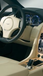 Preview wallpaper aston martin, rapide, 2006, beige, salon, interior, concept car, the steering wheel, speedometer