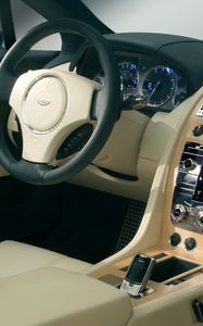 Preview wallpaper aston martin, rapide, 2006, beige, salon, interior, concept car, the steering wheel, speedometer