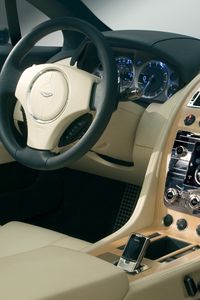 Preview wallpaper aston martin, rapide, 2006, beige, salon, interior, concept car, the steering wheel, speedometer