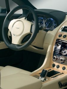 Preview wallpaper aston martin, rapide, 2006, beige, salon, interior, concept car, the steering wheel, speedometer