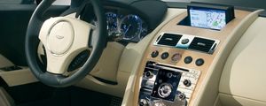 Preview wallpaper aston martin, rapide, 2006, beige, salon, interior, concept car, the steering wheel, speedometer