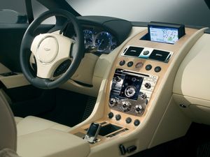 Preview wallpaper aston martin, rapide, 2006, beige, salon, interior, concept car, the steering wheel, speedometer