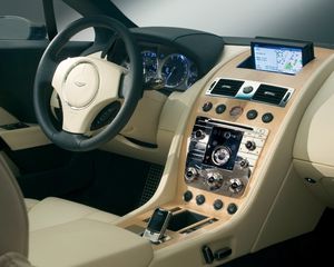 Preview wallpaper aston martin, rapide, 2006, beige, salon, interior, concept car, the steering wheel, speedometer