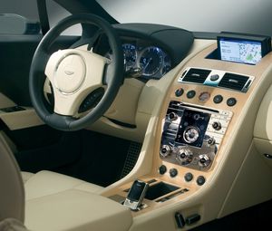 Preview wallpaper aston martin, rapide, 2006, beige, salon, interior, concept car, the steering wheel, speedometer