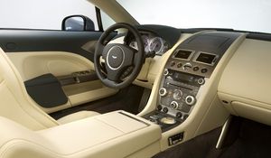 Preview wallpaper aston martin, rapide, 2009, salon, interior, steering wheel, speedometer