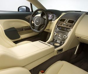 Preview wallpaper aston martin, rapide, 2009, salon, interior, steering wheel, speedometer