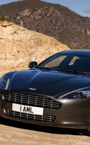 Preview wallpaper aston martin, rapide, 2009, black, front view, cars, nature
