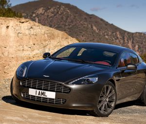 Preview wallpaper aston martin, rapide, 2009, black, front view, cars, nature