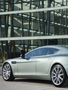 Preview wallpaper aston martin, rapide, 2009, silver metallic, side view, auto