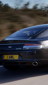 Preview wallpaper aston martin, rapide, 2009, gray, side view, rear car, speed