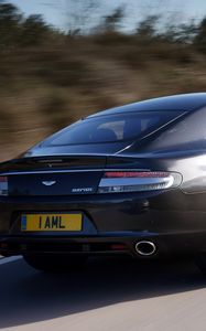 Preview wallpaper aston martin, rapide, 2009, gray, side view, rear car, speed