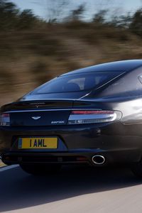 Preview wallpaper aston martin, rapide, 2009, gray, side view, rear car, speed
