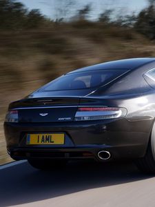 Preview wallpaper aston martin, rapide, 2009, gray, side view, rear car, speed