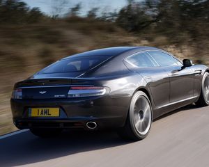 Preview wallpaper aston martin, rapide, 2009, gray, side view, rear car, speed