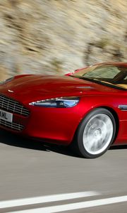 Preview wallpaper aston martin, rapide, 2009, red, side view, speed, asphalt