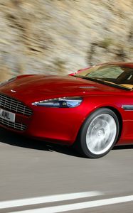 Preview wallpaper aston martin, rapide, 2009, red, side view, speed, asphalt