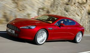 Preview wallpaper aston martin, rapide, 2009, red, side view, speed, asphalt