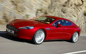 Preview wallpaper aston martin, rapide, 2009, red, side view, speed, asphalt