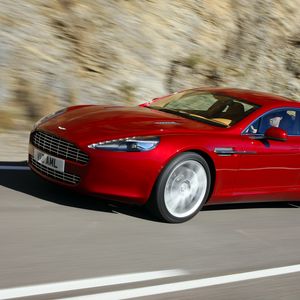 Preview wallpaper aston martin, rapide, 2009, red, side view, speed, asphalt