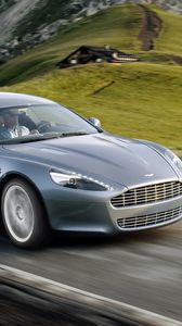 Preview wallpaper aston martin, rapide, 2009, gray, side view, speed, rock