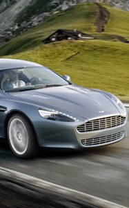 Preview wallpaper aston martin, rapide, 2009, gray, side view, speed, rock