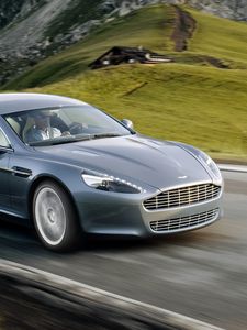 Preview wallpaper aston martin, rapide, 2009, gray, side view, speed, rock