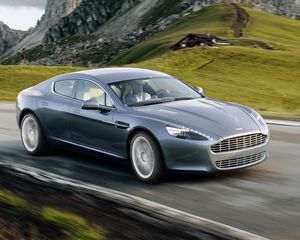 Preview wallpaper aston martin, rapide, 2009, gray, side view, speed, rock