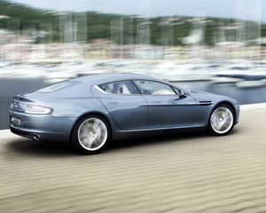 Preview wallpaper aston martin, rapide, 2009, blue, side view, style, speed