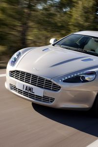 Preview wallpaper aston martin, rapide, 2009, silver, front view, asphalt