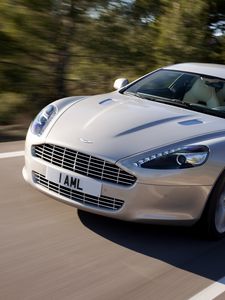 Preview wallpaper aston martin, rapide, 2009, silver, front view, asphalt