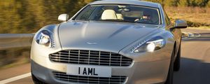 Preview wallpaper aston martin, rapide, 2009, silver, front view, cars, trees