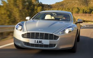 Preview wallpaper aston martin, rapide, 2009, silver, front view, cars, trees