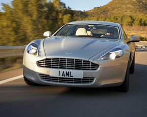 Preview wallpaper aston martin, rapide, 2009, silver, front view, cars, trees