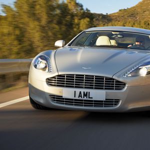 Preview wallpaper aston martin, rapide, 2009, silver, front view, cars, trees