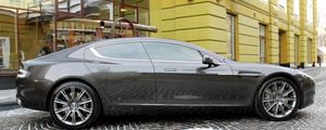 Preview wallpaper aston martin, rapide, 2011, gray, side view, building