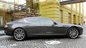 Preview wallpaper aston martin, rapide, 2011, gray, side view, building