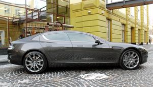 Preview wallpaper aston martin, rapide, 2011, gray, side view, building