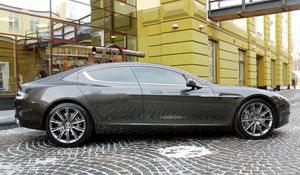 Preview wallpaper aston martin, rapide, 2011, gray, side view, building