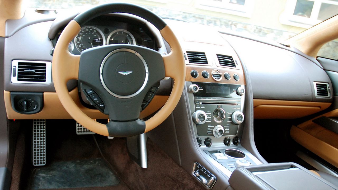 Wallpaper aston martin, rapide, 2011, brown, salon, interior, steering wheel, speedometer
