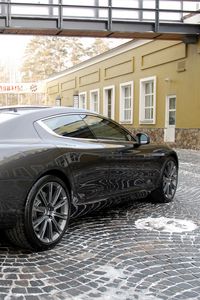Preview wallpaper aston martin rapide, 2011, black, side view, cars, building