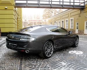 Preview wallpaper aston martin rapide, 2011, black, side view, cars, building