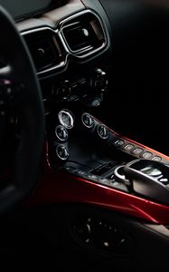 Preview wallpaper aston martin, salon, control panel, gearbox, interior