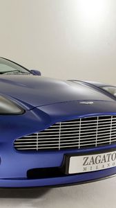 Preview wallpaper aston martin, v12, vanquish, 2004, blue, front view, style, auto