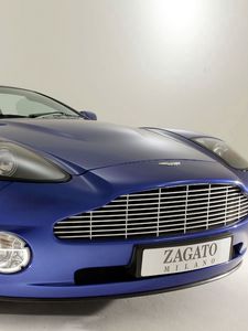 Preview wallpaper aston martin, v12, vanquish, 2004, blue, front view, style, auto