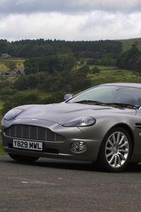 Preview wallpaper aston martin, v12, vanquish, 2001, gray, side view, cars, nature