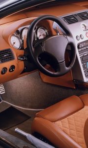Preview wallpaper aston martin, v12, vanquish, 2001, salon, interior, steering wheel, speedometer