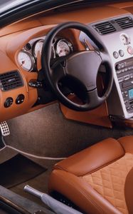 Preview wallpaper aston martin, v12, vanquish, 2001, salon, interior, steering wheel, speedometer